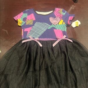Playful Graphic Kids Dress with Black Skirt